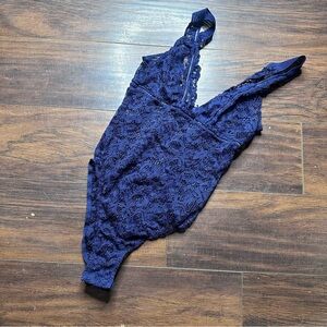 Victorias Secret Blue Sheer Lace Bodysuit